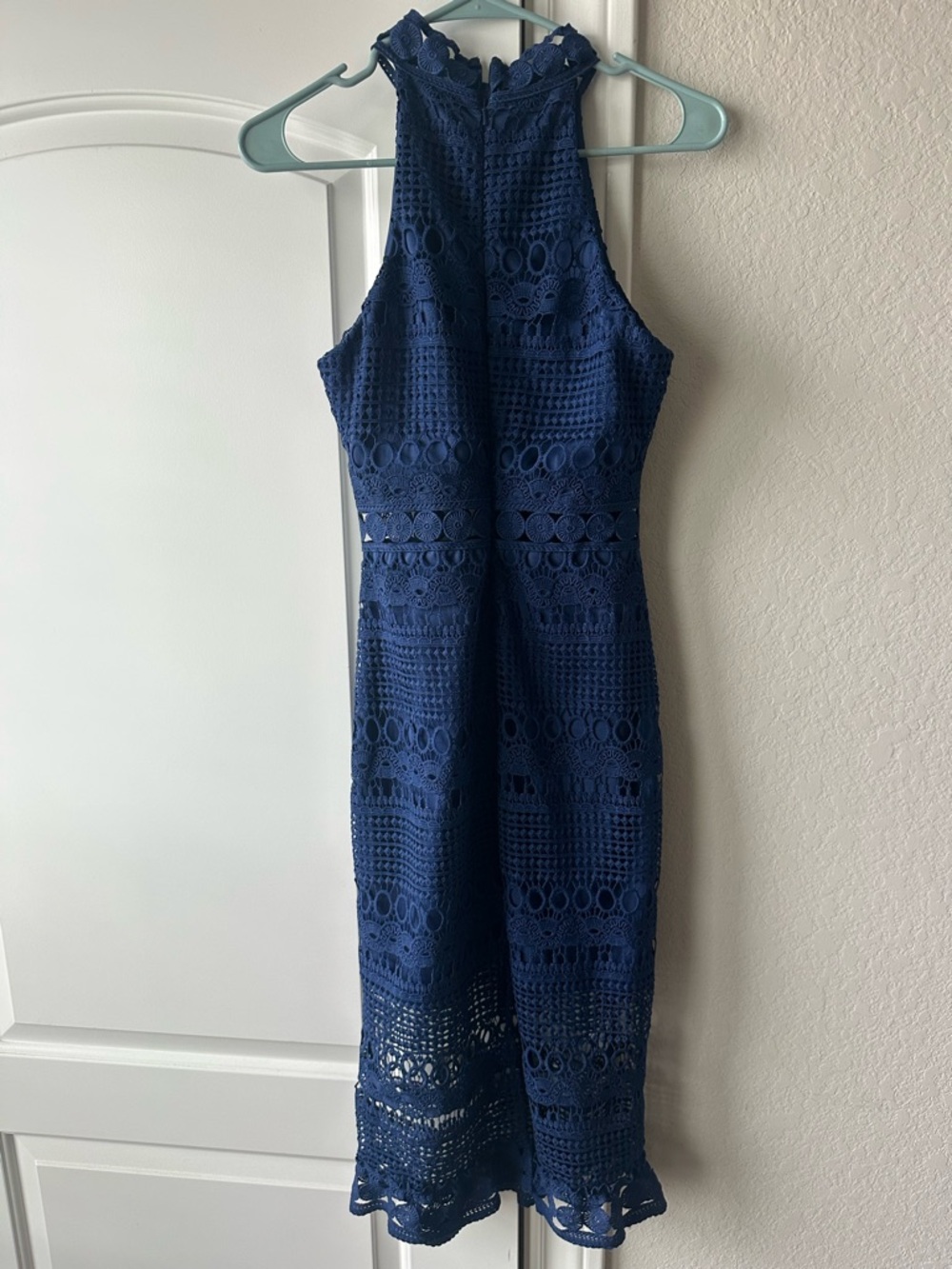 Navy Crochet Halter Midi Dress - Womens